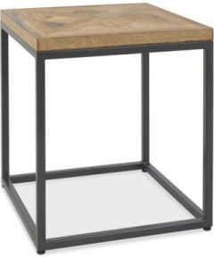 Papildu galds INDUS 45x45xH50cm, mozaīkas ozola finiera galda virsma, pelēks metāla rāmis