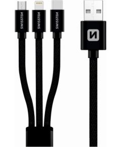 Swissten Textile Universal 3in1 USB-C / Lightning Data MFI / MircoUSB-кабель 1,2 м, черный