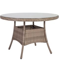 Dārza galds TOSCANA D110xH73cm, galda virsma: stikls, alumīnija rāmis ar plastikāta pinumu, krāsa: pelēki bēšs