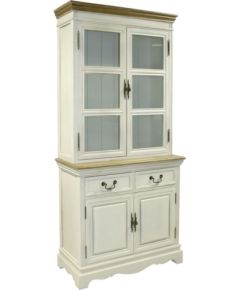 Vitrīnas skapis SAMIRA ar 4 durvīm un 2 atvilknēm, 85,5x39,5/31xH189,5cm, materiāls: koks, krāsa: antīki balta/brūna