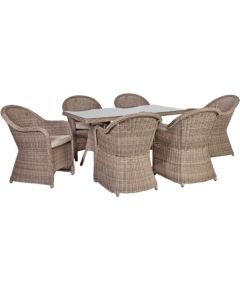 Садовая мебель TOSCANA стол и 6 стула (10522) 140x80xH73см, алюминиевая рама с пластиковым плетением, цвет: серо-бежевый