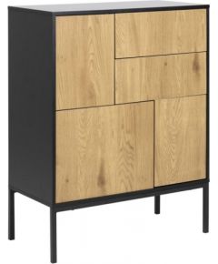 Kumode SEAFORD, 80x40xH103cm, rāmis MDF, lakots, matēts melns, 3 durvis, savvaļas ozolkoka papīrs, 2 atvilktnes, pulverp