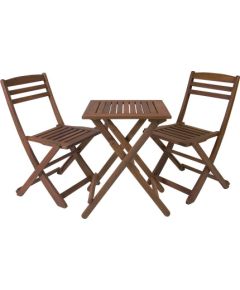 Balkona komplekts ROUEN galds un 2 krēsli (06238), saliekams, koks: meranti, apdare: piesūcināts ar eļļu
