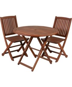 Balkona komplekts NANTES galds un 2 krēsli (07098) D70xH74cm, saliekams, koks: meranti, apdare: piesūcināts ar eļļu