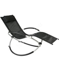 Guļamkrēsls 145x77x86cm, saliekams, sēdeklis: tekstils, krāsa: melns, rāmis: alumīnijs, krāsa: sudrabots