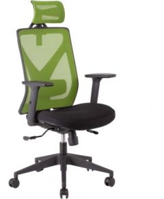 Biroja krēsls MIKE 64x65xH110-120cm, sēdvieta: audums, atzveltne: tīklveida audums, krāsa: melns / zaļš