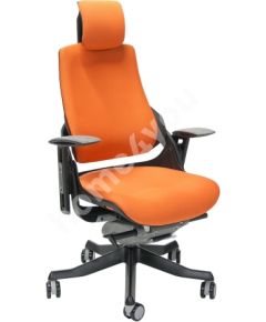 Darba krēsls WAU ar galvas balstu 65x49xH112-129cm, sēdeklis: audums, krāsa: oranža, korpuss: melns