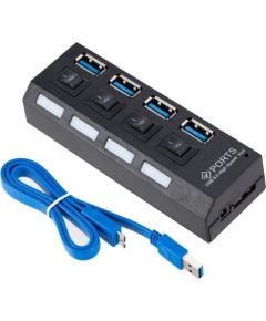 Roger AD15653 USB 3.0 Хаб - Разделитель 4 x USB 3.0 / 5 Gbps С Отдельными Кнопками Питания Черный