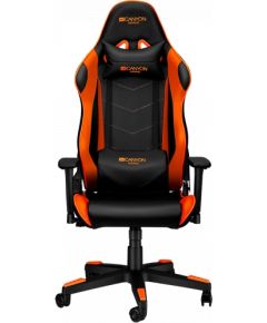 CANYON Deimos GС-4 Gaming chair, PU leather, Original foam and Cold molded foam, Metal Frame, Top gun mechanism, 90-165 dgree, 3D armrest, Class 4 gas lift, Nylon 5 Stars Base, 60mm PU caster, black+Orange.