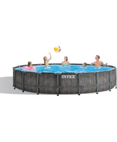 Intex Greywood Prism Frame Premium Pool Set with Filter Pump, Safety Ladder, Ground Cloth, Cover Dark Grey