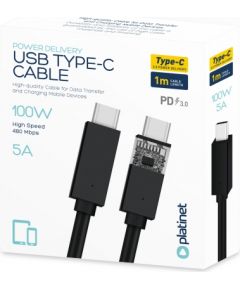 Platinet кабель USB-C - USB-C 5A 100W 1 м, черный (PUCC5A1B)