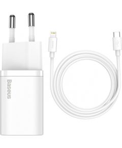 Baseus TZCCSUP-B02 tīkla lādētājs USB-C / 20W / 3A + USB-C -> Lightning datu un uzlādes vads balts