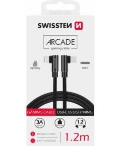Swissten Pītais L Tipa Universāls Quick Charge 3.1 USB-C uz Lightning Datu un Uzlādes Kabelis 1.2m Melns