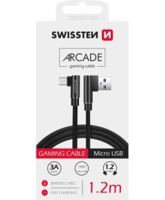 Swissten Pītais L Tipa Universāls Quick Charge 3.1 USB uz micro USB Datu un Uzlādes Kabelis 1.2m Melns