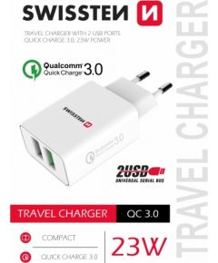 Swissten Premium Зарядное устройство 2x USB / QC3.0 23W белый Зарядные устройства