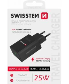 Swissten Premium 25W Tīkla Lādētājs USB-C PD 3.0 Melns