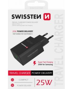 Swissten Premium 25W Tīkla Lādētājs USB-C PD 3.0 Melns Telefonu lādētāji 220v
