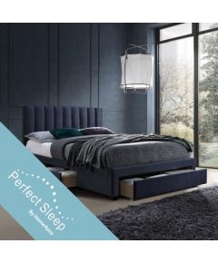 Кровать GRACE с матрасом HARMONY DELUX (85266) 160x200см, с 3-ящиками, обивка из мебельного текстиля, цвет: синий