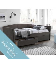 Кровать GENESIS с матрасом HARMONY DELUX (85265) 90x200см, с 2-ящиками, обивка из мебельного текстиля, цвет:  серый