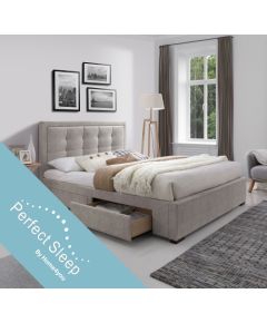 Кровать DUKE с 4-ящиками, с матрасом HARMONY DELUX (85266) 160x200см, обивка из мебельного текстиля, цвет: бежевый