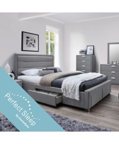 Кровать CAREN с 4-ящиками, с матрасом HARMONY DUO (86744) 160x200см, обивка из мебельного текстиля, цвет: серый