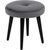 Stool FRISCO, D40xH43cm. Cover: VIC fabric dark grey 28, legs: rubber wood, black stained lacquered