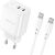 OEM Borofone Wall charger BN9 Reacher - 2xType C - QC 3.0 PD 35W with Type C to Type C cable white