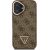 Guess PU 4G Strass Triangle Logo Stand Camera Frame MagSafe Case Aizsargapvalks priekš iPhone 16 / brūns Neoriģinālie Maciņi