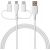 Qualo QRC-CA+M+L-00 Kabelis 3in1 USB-C - USB-A / microUSB + USB adapteris / 1.5m / 60W / balts Data USB kabeļi
