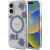 Case Guess Resin Flowers Glitter MagSafe Aizsargapvalks priekš iPhone 16 / violets Neoriģinālie Maciņi
