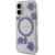 Case Guess Resin Flowers Glitter MagSafe Aizsargapvalks priekš iPhone 16 / violets Neoriģinālie Maciņi