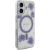 Case Guess Resin Flowers Glitter MagSafe Aizsargapvalks priekš iPhone 16 / violets Neoriģinālie Maciņi