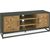 TV galds INDUS 133x38xH55cm, mozaīkas ozolkoka finiera durvis, melns korpuss, pelēks metāla rāmis