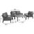 Dārza mēbeļu komplekts TOMSON galds, dīvāns un 2 krēsli, tumši pelēks alumīnija rāmis, pelēki spilveni