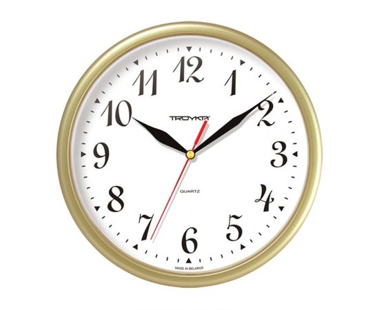 Sienas pulkstenis TROYKA, ar diametru 23 cm, balts zelta krāsas korpusā