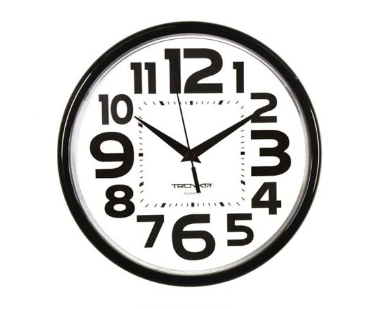 Sienas pulkstenis TROYKA, ar diametru 23 cm, balts melnā korpusā