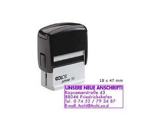 Zīmogs COLOP Printer C30, melns korpuss, violets spilventiņš
