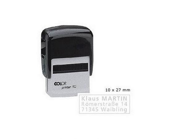 Zīmogs COLOP Printer C10, melns korpuss, bez krāsas spilventiņš