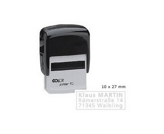 Zīmogs COLOP Printer C10, melns korpuss, bez krāsas spilventiņš