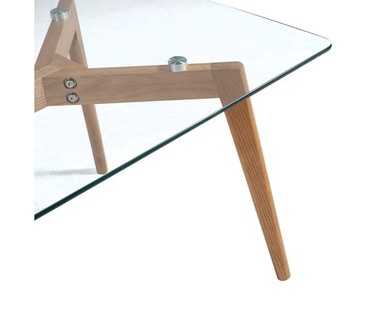 Kafijas galdiņš HELENA 120x60xH45cm, virsma: 8mm caurspīdīgs stikls, ozolkoka kājas Žurnālu un kafijas galdiņi