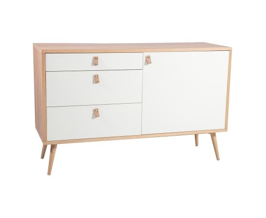 Kumode HELENA WHITE durvis un 3-atviktns 120x40xH75cm, materiāls: MDF, krāsa: dabīgs / balts Kumodes