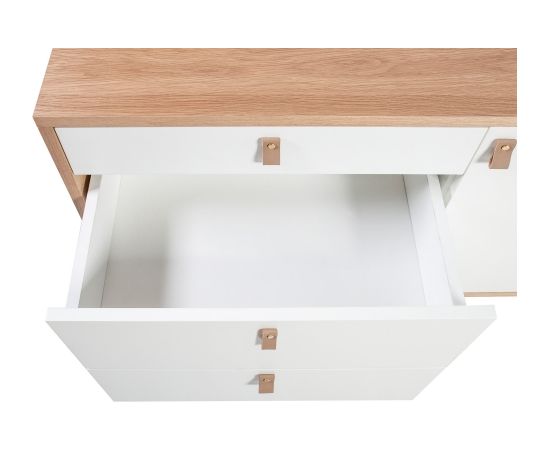 Kumode HELENA WHITE durvis un 3-atviktns 120x40xH75cm, materiāls: MDF, krāsa: dabīgs / balts Kumodes