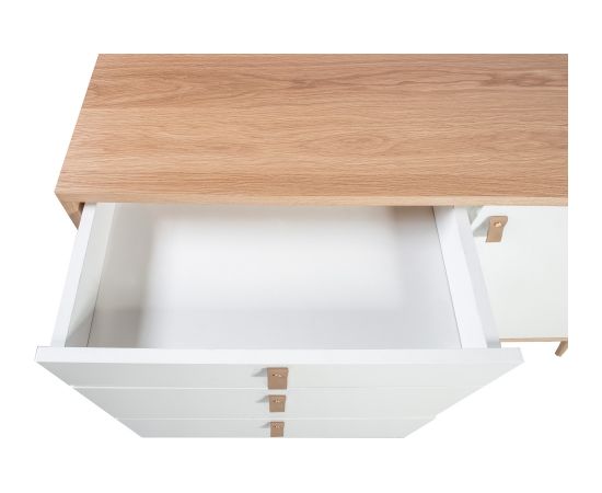 Kumode HELENA WHITE durvis un 3-atviktns 120x40xH75cm, materiāls: MDF, krāsa: dabīgs / balts Kumodes