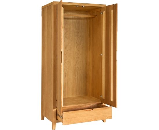 Drēbju skapis CHAMBA ar 2 durvīm un 1 atvilktni, 90x58xH198cm, koks: ozola finieris, krāsa: dabīgs Skapji
