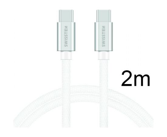 Swissten Textile Universāls Quick Charge 3.0 USB-C uz USB-C Datu un Uzlādes Kabelis 2 m Sudraba