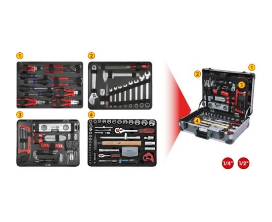 Kstools Universālais instrumentu komplekts 1/4"+1/2", 127 gab., KS Tools