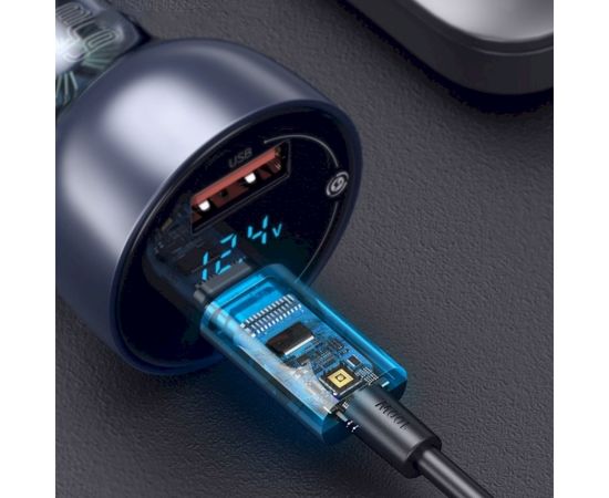 Baseus TZCCKX-0G Auto Lādētājs USB-C / USB / 3A / 65W / Quick Charge 3.0 + Vads Melna