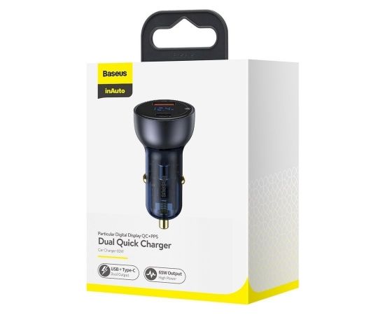 Baseus CCKX-C0G Auto Lādētājs USB-C / USB / 3A / 65W / Quick Charge 4.0 Melna