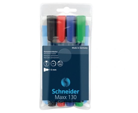 Noturīgais marķieris SCHNEIDER MAXX 130 konisks, 1-3 mm, 4 krāsu komplekts