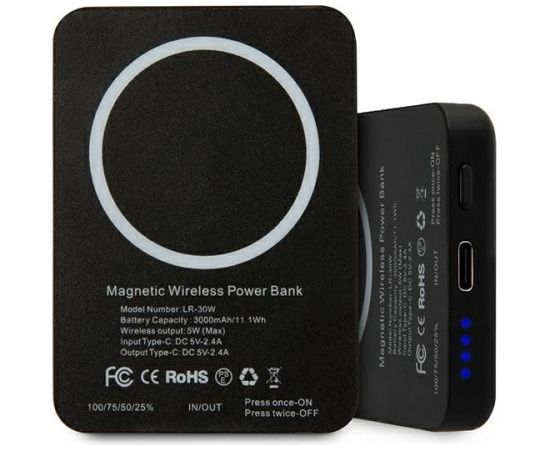Karl Lagerfeld KLPBMSOIBK Powerbank MagSafe Переносная зарядная батарея 2.1A / 5V / 3000mAh / Черная